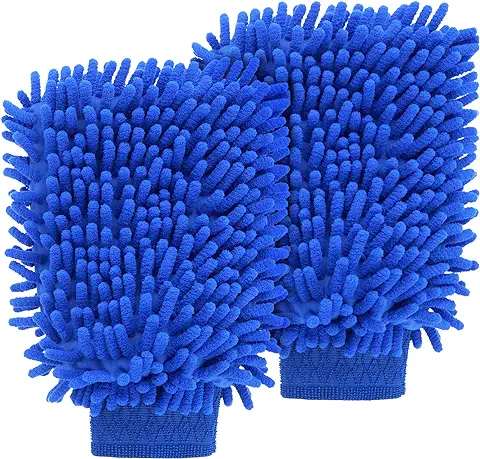 Sibba 2 Paños de Limpieza para Coche Paños Microfibra Cepillo para Rueda Detalle Guantes Cuidado Mango Largo Esponja para Limpieza Interior Secado AntiarañAzos Champú para Lavadora Paño de Tela (Azul)  