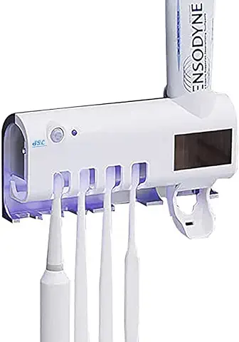 S.I.C Porta Cepillo De Dientes con FuncióN De Esterilizador De Rayos Ultravioleta Toothpaste Squeezer Luz Led Montado En La Pared AutomáTico Dispensador De Pasta De Dientes  