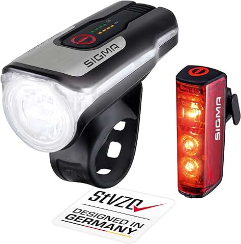 SIGMA SPORT - Juego de Luces LED para Bicicleta Aura 80 y Blaze | Homologadas por la StVZO luz Delantera y Trasera con Función de Freno.  