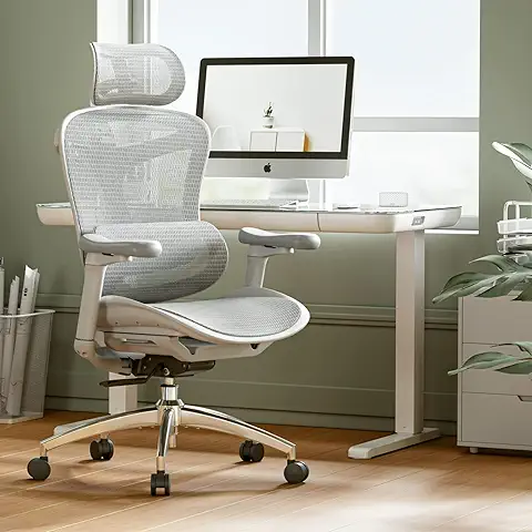 SIHOO Doro C300 - Silla de Oficina Ergonómica con Reposabrazos Ultra Suaves en 3D, Soporte Lumbar Dinámico para Silla de Oficina en Casa, Respaldo Ajustable para Silla de Escritorio (Blanco).  