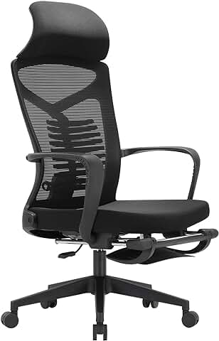 SIHOO Silla de Oficina Reclinable Ergonómica con Reposapiés, Silla de Ordenador Ergonómica, Asiento de Oficina con Reposabrazos Ajustables, Malla Cómoda y Función de Bloqueo (Negro)  