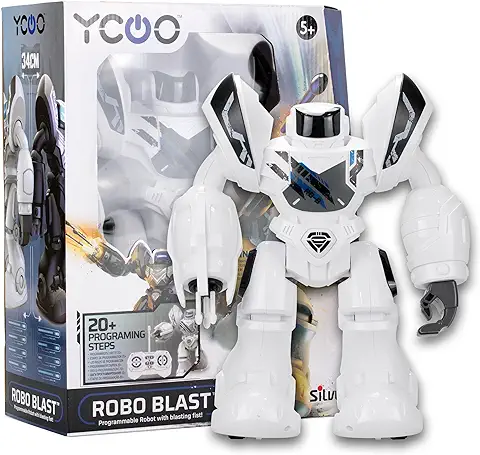 SilverLit Robo Blast, Robot Interactivo Grande, Dispara Dardos Desde el Puño, 34 cm de Alto, Programa de Hasta 20 Pasos, Baile, Cara LED, Niños de 5 Años en Adelante  