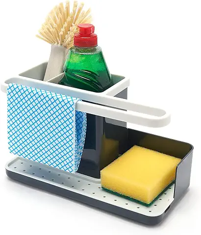 Simplywire – Cesta para Fregadero – Organizador para Fregadero – Bandeja de Goteo Extraíble – Antideslizante - Gris y Blanco  