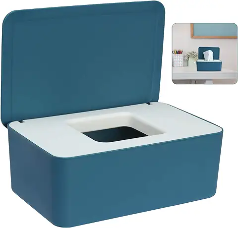 Sinwind Caja para Toallitas Húmedas, Caja de Pañuelos, Caja de Almacenamiento de Pañuelos con Tapa, Toallitas Dispensador, Caja De Servilletas (Azul-Blanco)  