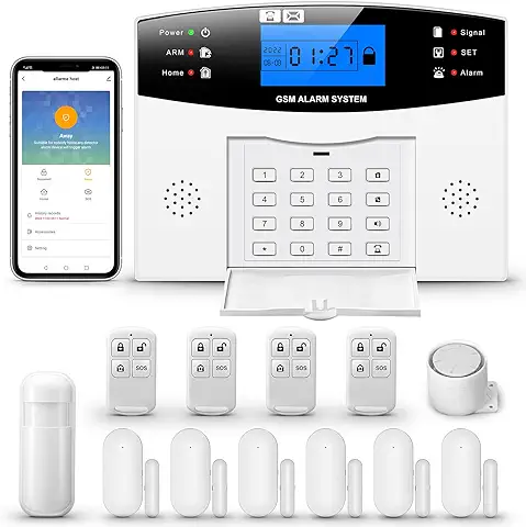 Sistema de Alarma de Seguridad de Cable Eléctrico para el Hogar con Teclado, gsm con Sensor Detector de Infrarrojos, Sensor de Puertas/Ventanas, Kits Antirrobo Domésticos de 13 Piezas  