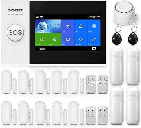 Sistema de Alarma para el Hogar Inalámbrico, Sistema de Seguridad Wi-Fi con Pantalla Completa Inalámbrica de 4,3" Funciona con Alexa y Google para el Hogar, Apartamento  