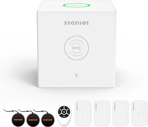 Sistema de Alarma WiFi Staniot, Seccube 3 Sistema de Seguridad para el Hogar para el Apartamento, Kit de Alarma de 9 Piezas - Estación Base, Sensor de Puerta, Control Remoto, RFID, Actualización en  