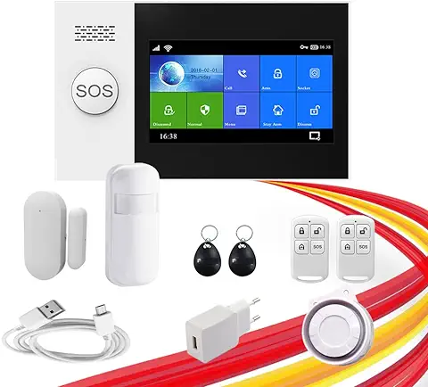 Sistema de Seguridad para el Hogar PG-107, Alarmas WiFi de 4.3 Pulgadas de Pantalla Táctil + WiFi+4G. Alarmas Antirrobo Inalámbricas, App Smart Life, Sirena.  