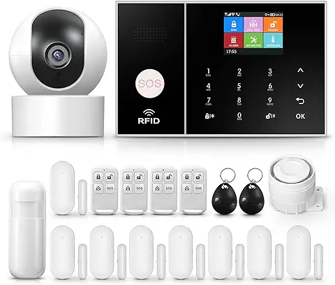 Sistema de Seguridad para el Hogar, Sistema de Alarma Inalámbrico de Cámara de Vigilancia de 1080p con Sirena de Alarma de 120dB Compatible con Alexa Google  