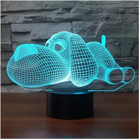 SISYS 3D Lámpara óptico Illusions Luz Nocturna, LED Lámpara de Mesa Luces de Noche para Niños Decoración Tabla Lámpara de Escritorio 7 Colores Cambio de Botón Táctil y Cable USB, Perro  