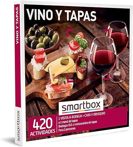 Smartbox - Caja Regalo Vino y Tapas - Idea de Regalo Vino - Visita a Bodega con cata y Obsequio o Menú de Tapas para 2 Personas  