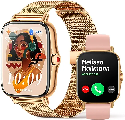 Smartwatch Mujer Reloj Inteligente Mujer con Llamada y Whatsapp, 1.69" HD Relojes Mujer para Android iOS con Seguimiento Menstrual, Presión Arterial, Ritmo Cardíaco, SpO2 y 8 Modos Deporte, Oro Rosa  