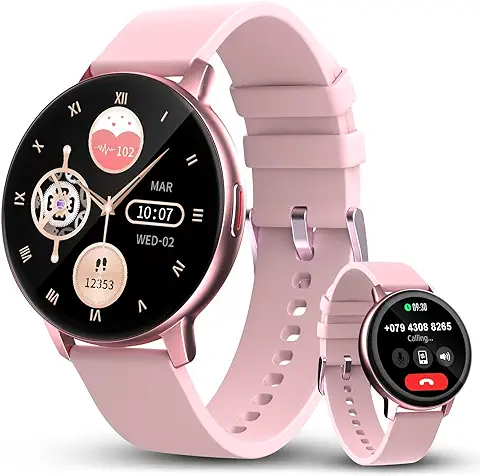 Smartwatch Mujer con Llamadas Bluetooth, 1,3” AMOLED Táctil Redondo Reloj Inteligente Digital Impermeable Pulsera Actividad con 123 Deportivo/Pulsómetro/Monitor Sueño/SpO2/Podómetro para iOS Android  