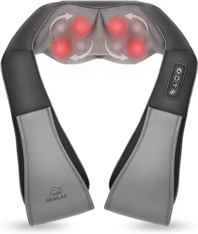 Snailax Masajeador de Cuello y Hombros con Calor - Shiatsu Masajeador Cervical para Relajación, Masajeador de Espalda con 2 Niveles de Intensidad para Alivio, Regalo Ideal  