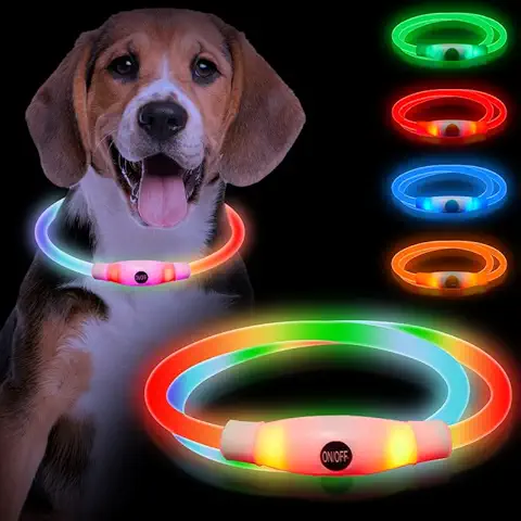 Sofore LED Collar Luminoso Perro,Luz de Collar Luminoso Perro LED Para la Oscuridad,USB Recargable 3 Modos de Flash Collar Led Perro Recargable Tamaño Ajustable,Adecuado para Perros,Degradado de Color  