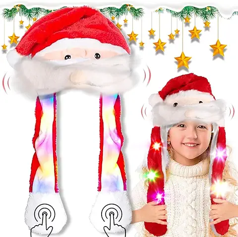 Sombrero de Santa,Gorro Navideño con Luces,Gorros Navideños,Gorro de Navidad con Orejas Móviles,Gorro de Navidad LED,Gorro de Navidad de Peluche,Gorro de Navidad Divertido LED  