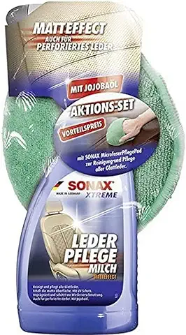 SONAX Xtreme Cuero Leche (500 ml) con Almohadilla de Microfibra (1 Unidad) Set de Acción para la Limpieza y el Cuidado de Piel Auténtica y Sintética Lisa, Número de Referencia 02547410  