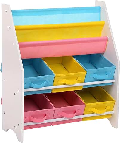 SONGMICS Estantería para Juguetes Organizador Infantil con Cajas de Colores, de Tela no Tejida para Guardar Libros y Juguetes 63 x 74 x 26,5 cm GKR36WT  