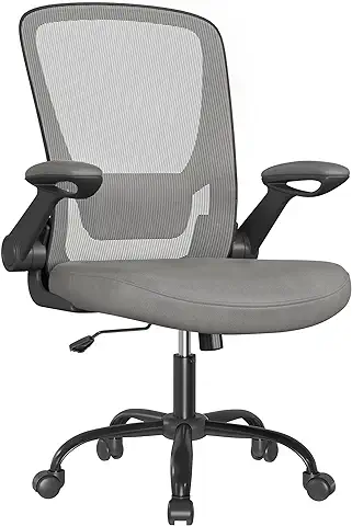 SONGMICS Silla de Oficina, Silla de Escritorio, Silla Giratoria de Malla, Silla de Ordenador Ergonómica, Soporte Lumbar, Oscilante, Asiento 53 cm, Apoyabrazos Abatibles, Gris Paloma OBN037G01  