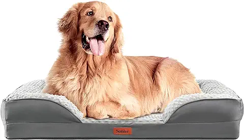 Sonive Sofá Ergonómico para Perros, cama Ortopédica Impermeable para Perros con Espuma en Forma de Huevo, Funda Extraíble Lavable y Parte Inferior Antideslizante, para Perros Grandes/gatos, Gris, 106  