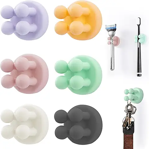 Soporte de Silicona para Cepillos de Dientes, 6 Piezas, Gancho Multifunción, Resistente al Agua, Autoadhesivo, Montado en la Pared, Gancho único para Pared o Vidrio para Colgar Baño, Cocina (Color)  