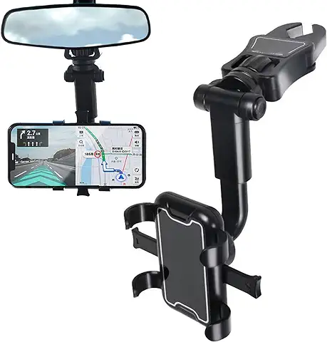 Soporte Multifuncional para Teléfono de Coche con Espejo Retrovisor, Soporte Giratorio de 360 ​​grados para Teléfono de Coche, Navegación, Coche Universal/para IPhone Samsung Huawei Xiaomi (negro)  