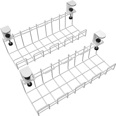 Soporte para Cables de Escritorio con Abrazadera para el Orden en el Lugar de Trabajo: Guarda Cables, Cargadores y Regletas de Enchufes sin Herramientas (2× M, Metal Blanco) KD Essentials  