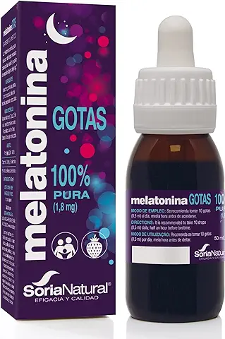 Soria Natural Melatonina Pura Gotas 1.8 mg - Sueño Melatonina Gotas para Dormir Profundamente, 100% Pura - Melatonina Niños y Adultos - Botella con 50 ml  