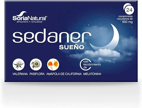 Soria Natural Sedaner Sueño Comprimidos - Melatonina, Amapola, Pasiflora, Valeriana -Reduce el Tiempo Necesario para Dormir - Efecto Relajante - 24 Comrpimidos  