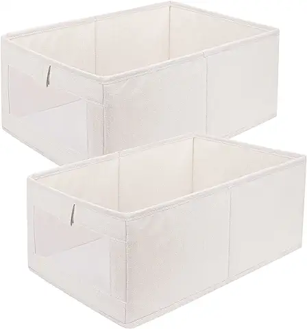 Sosayet Caja de Almacenamiento, Juego de 2 Organizadores, Cajas Plegables de Almacenamiento, caja Organizadora con Ventana Transparente para Armario, Ropa, Libros, Cosméticos, (40 x 27 x 17 cm)  