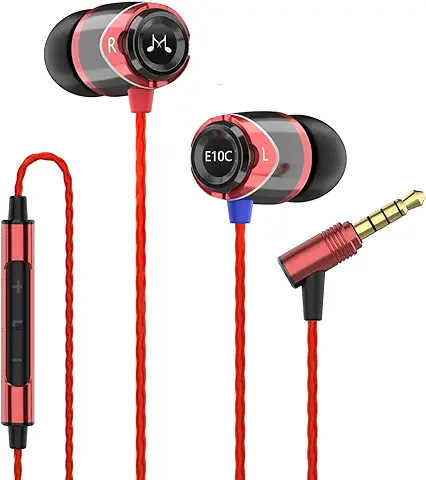 SoundMAGIC E10C Auriculares In Ear con Cable y Micrófono Auriculares Estéreo HiFi de Alta Fidelidad Auriculares Intrauditivos con Aislamiento de Ruido Graves Potentes Cable sin Enredos Negro Rojo  