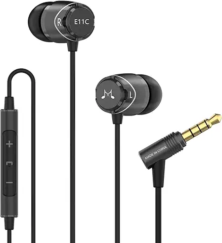SoundMAGIC E11C - Auriculares Intrauditivos Estéreo, con Cable y Micrófono, Alta Fidelidad, Aislamiento de Ruido, Graves Potentes, Cable Antienredos, Color Negro  