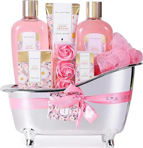 Spa Luxetique Cesta de Regalo para Mujer, Set de Baño y Ducha, Set de Spa para Hogar con 8 Piezas, Incluye Loción Corporal, Saled de Baño, Aceite Esencial, Regalo de Belleza para Mujer  