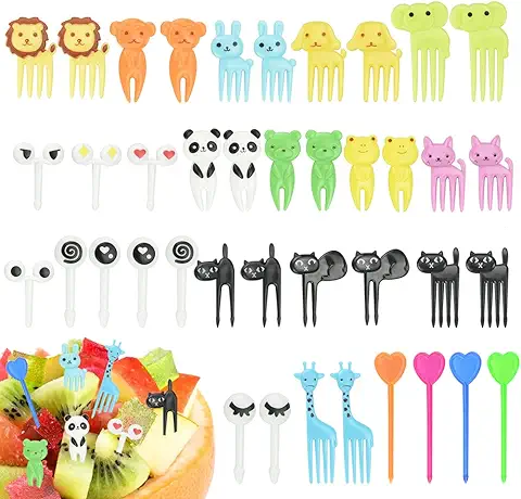 SPEACOUR 40 PCS Palillos de Dientes de Animales Mini Tenedores de Frutas Tenedores Plástico Tenedor de Frutas Postre de Fruta para Dibujos Animados  