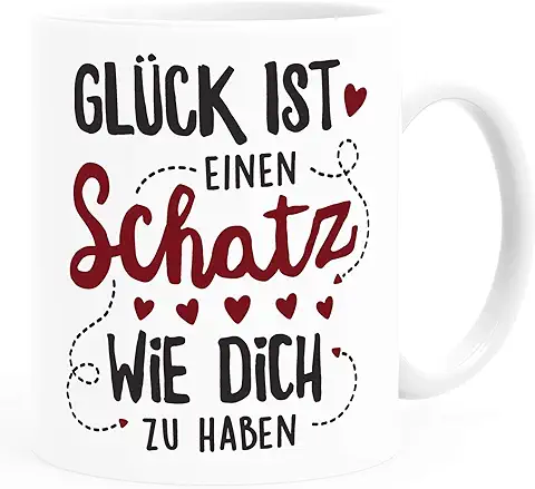 SpecialMe® Taza de Café con Texto en Alemán "Glück ist Einen Schatz wie dich zu Haben Geschenk Liebe Erklärung, taza de Cerámica, Color Blanco  