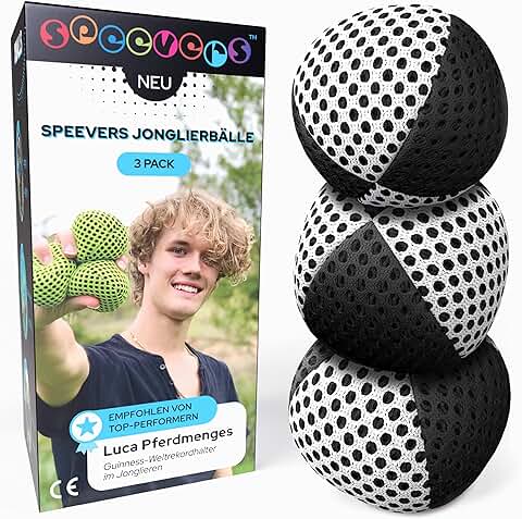 Speevers Juego de 3 Pelotas de Malabares Profesionales Pelotas para Malabares en 15 Colores Juego Malabares Niños, Adultos, Principiantes, Profesionales, Bolsa de Transporte (120g, Blanco y Negro)  