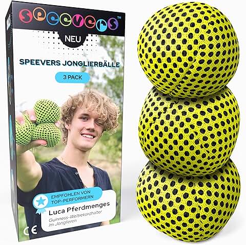 Speevers XBalls - Juego de 3 Pelotas de Malabares para Malabares en 6 Colores Lisos, Juego de Malabares para Niños, Adultos, Principiantes, Profesionales, con Bolsa de Transporte (Amarillo, 120 g)  