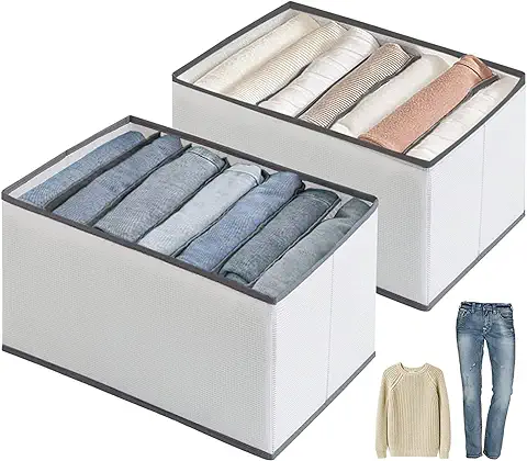 Spetime Organizador Armario, 2 pcs Organizador Ropa Plegable, Organizador de Pantalones de 7 Rejillas para Ropa Pantalones Camisetas y Jerseys, 36cm*24cm*20cm(Gris)  