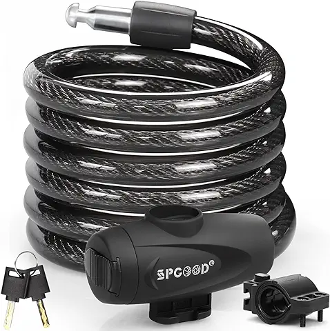 SPGOOD Cerradura de Bicicleta 120cm / 12mm, Cerradura de Cable de Bicicleta Espiral Antirrobo, con dos Llaves, Adecuada para Bicicletas, Triciclos, Motocicletas, Scooters, Cochecitos de Bebé  