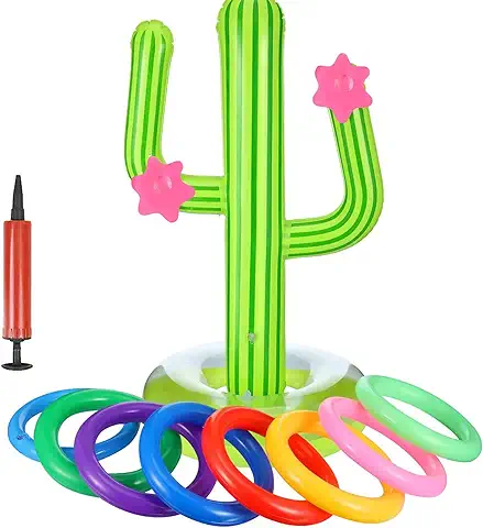 Spldsun Juego Inflable de Lanzamiento, Juego Inflable con Anillos, Anillos Cactus Inflable, Anillo Hinchable para Nadar y Jugar en Piscina para Adultos y Niños  