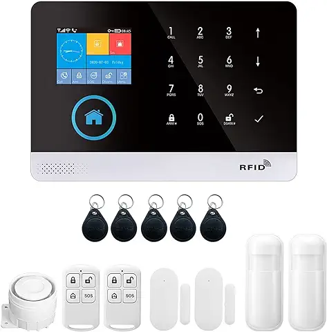 Splenssy 433MHz WiFi Inalámbrico gsm Auto-dicado Alarma Sistema de Seguridad Pantalla LCD Sensor de Puerta PIR Sensor de Movimiento Sistema de Alarma de Seguridad Antirrobo para el Hogar Inteligente  