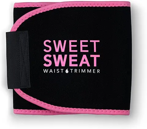 Sports Research - Faja Adelgazante Sweet Sweat de Calidad Prémium para Cintura, (logotipo Rosa), Unisex, Incluye Muestra Gratuita de gel Sweet Sweat, Medium: 8" x 41" Length, Rosa (Pink Logo)  