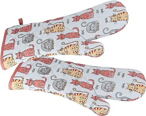 SPOTTED DOG GIFT COMPANY Manoplas de Horno, Guantes de Cocina, Guantes de Horno Resistentes al Calor, 100% Algodón con Lindo Gatos, Regalos para Amantes de los Gatos y Animales  