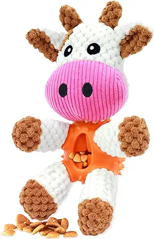 Sqinor Juguetes para Perros Sonido Resistentes Interactivos, Peluches para Perros Cachorros Grandes Pequeños, Regalos para Perros (Vaca - Nuevo)  