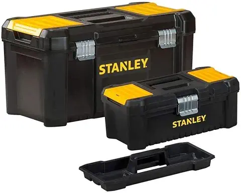 Stanley STST1 – 75772 - Bonus Pack 2 Cajas de Herramientas de Plástico 12.5"/32cm + 19"/48cm , Cierres de Metal, Negro/Amarillo  