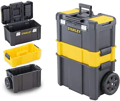 STANLEY STST1-80151 Taller Móvil para Herramientas 3 en 1 con Cierres Metálicos con Capacidad 20 kg, Color Negro/Amarillo  