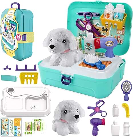 STAY GENT Juego de Cuidado de Mascotas Veterinaria Juguete Kit de Veterinario Accesorios, Maletin Medicos Juguete Perro de Felpa Perritos Juegos de rol Regalos Aprendizaje para Niños Niñas 3 a 7 Años  