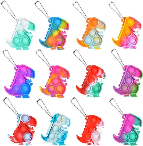 Steemjoey 12 Piezas Mini Llavero de Silicona Juguetes, Mini Pop Rainbow Dinosaurio Sensory Toy, Squeeze Bubble Llavero Juguete de Mano para Niños Adultos Autismo Gadgets de Fiesta para  