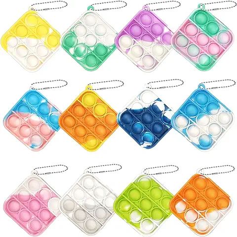 Steemjoey 12 Piezas Mini Llavero de Silicona Juguetes, Mini Pop Rainbow Sensory Silicone Toy, Squeeze Bubble Llavero Juguete de Mano para Niños Adultos Autismo Gadgets de Fiesta para  