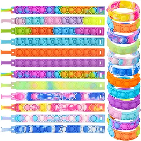 Steemjoey 24 pcs Pop Fidget It Pulsera Ajustable para Niños,Juguete de Pulsera Fidget Toy,Juguete Antiestrés Juguetes Fidget para Estirar Juegos de Fiesta Aliviar el Estrés Pulseras Niños Cumpleaños  